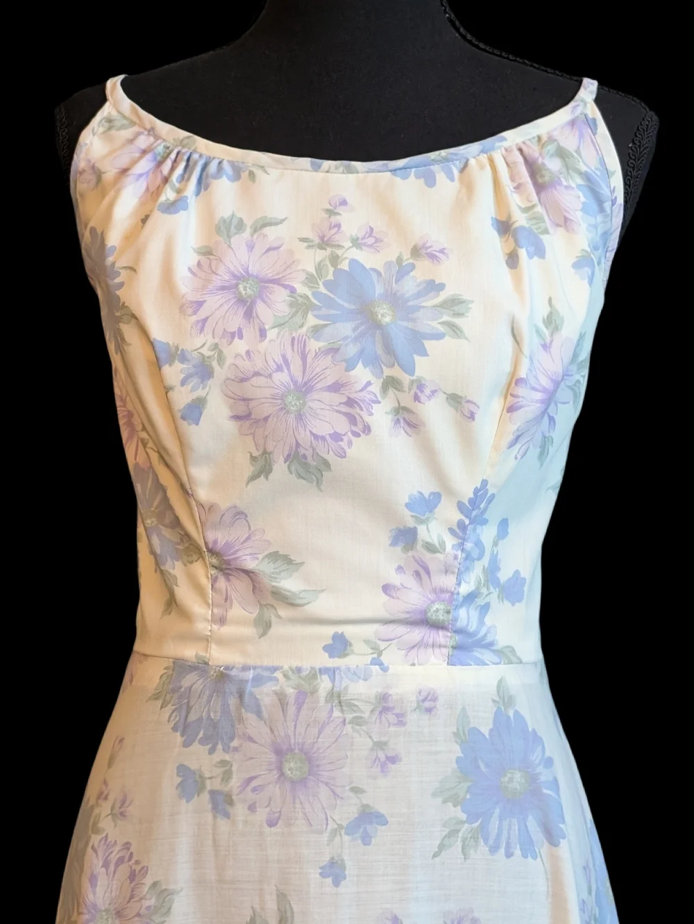 Vintage 70s Handmade Cottagecore Prairie Maxi Dress Pastel Floral Ruffle Hem - Picture 3 of 12
